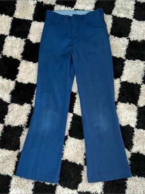Vintage 70s sears perma prest pants boys size 12 slim Blue Distressed Textured
